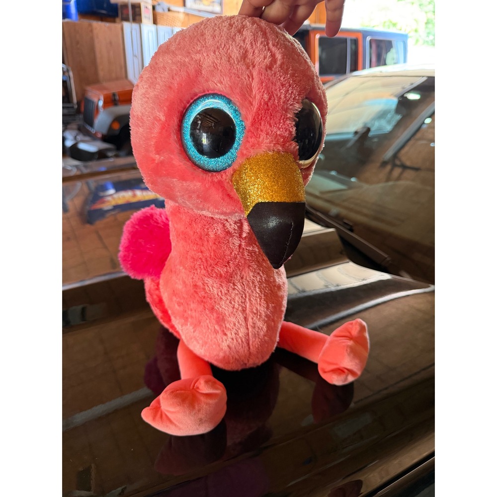 Ty Beanie Boos Gilda Pink Flamingo Plush Large Gold Beak Glitter Eyes